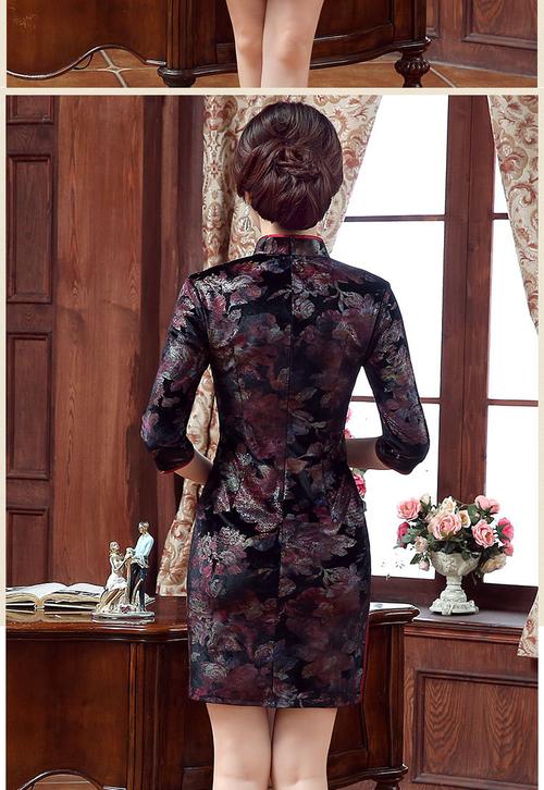 厂家批发2016冬季新款日常复古修身旗袍时尚加厚长袖丝绒淑女短款